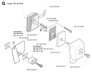 Air Filter Diagram and Parts List for 142R 20001900001 & Above Husqvarna Trimmer