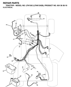 Electrical Diagram and Parts List for LTH1342-LTHK1342B 2002-02 Husqvarna Lawn Tractor