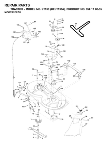Mower Deck / Cutting Deck Diagram and Parts List for LT130 (954170035-A)(2001-01) Husqvarna Lawn Tractor
