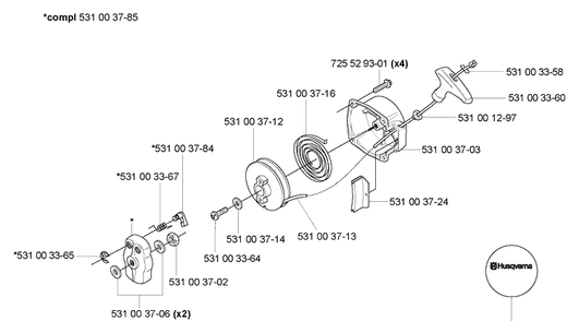 Starter Assembly Diagram and Parts List for 165BT 2005-08 - US Husqvarna Leaf Blower / Vacuum