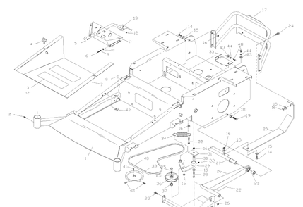 Main Frame Assembly Diagram and Parts List for ZTH7227KOB (968999225) (033600000 and Up)(2004-09) Husqvarna Lawn Mower