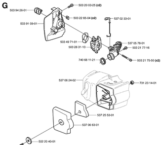Carburetor And Air Filter Diagram and Parts List for 323HD60 20022200001-20062300000 Husqvarna Hedge Trimmer