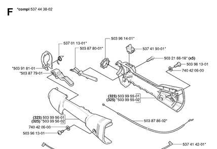 Throttle Controls Diagram and Parts List for 325HDA55 (X-SERIES)(20054000001-Current) Husqvarna Hedge Trimmer