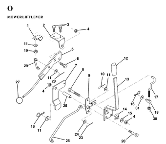 Mower Lift Lever Diagram and Parts List for LTH130 (HE13H36D)(1997-03) Husqvarna Lawn Tractor