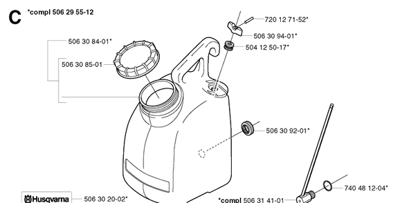 Water Tank Diagram and Parts List for KV03 2002-08 Husqvarna Lawn Tractor Accessories