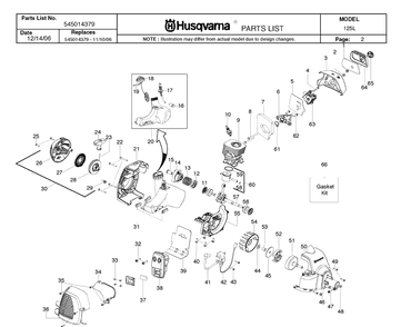 Engine Diagram and Parts List for 125L 20071300001-20082200000 Husqvarna Edger