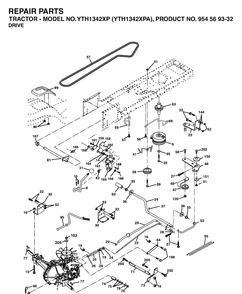Drive Diagram and Parts List for YTH1342XP-YTH1342XPA 2003-03 Husqvarna Lawn Tractor