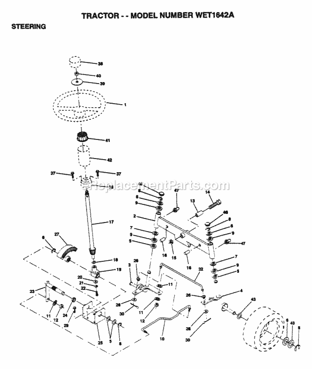 Steering Diagram and Parts List for WET1642A 1995 Husqvarna Lawn Tractor