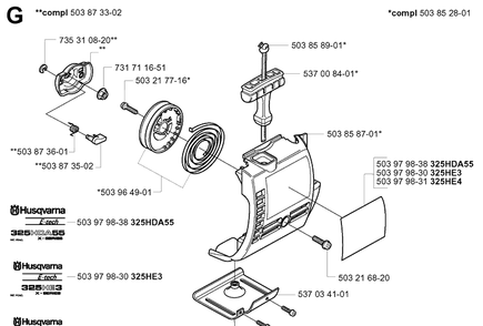Starter Diagram and Parts List for 325HE3 (X-SERIES)(20011800001-20040100000) Husqvarna Hedge Trimmer