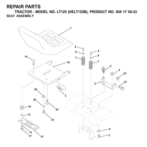 Seat Diagram and Parts List for LT125 (954170033-B)(2001-03) Husqvarna Lawn Tractor