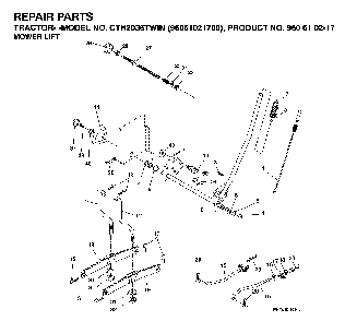 Mower Lift / Deck Lift Diagram and Parts List for CTH2036TWIN (96061021700, 960610217)(2007-04) Husqvarna Lawn Tractor
