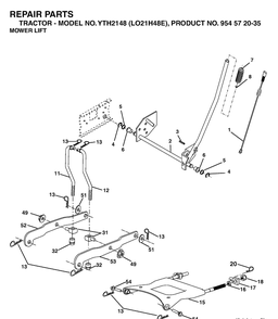 Mower Lift / Deck Lift Diagram and Parts List for YTH2148-LO21H48E 2005-05 Husqvarna Lawn Tractor