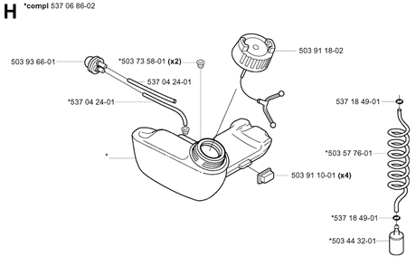 Fuel Tank Diagram and Parts List for 325HE3X 20040100001 - 20050600000 Husqvarna Hedge Trimmer