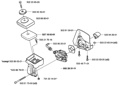 Air Filter/Carburetor Diagram and Parts List for 325CX 2002-01 Husqvarna Trimmer