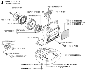 Starter Diagram and Parts List for 325HDA55X 20053600001 - 20054000000 Husqvarna Hedge Trimmer