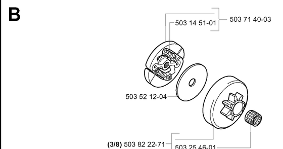 Clutch Diagram and Parts List for 334T 20031800001-20034400000 Husqvarna Chainsaw
