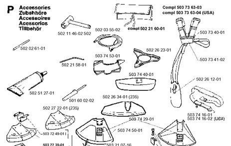 Accessories Diagram and Parts List for 232RCAT 19954500001-Current Husqvarna Brush Cutter