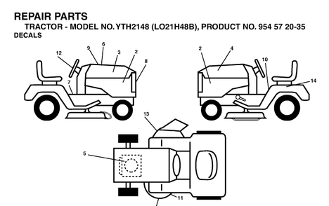 Decals Diagram and Parts List for YTH2148-LO21H48B 2004-03 Husqvarna Lawn Tractor