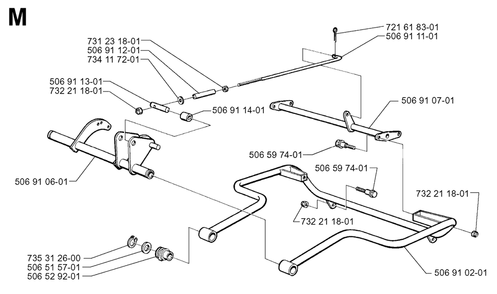 Frame Diagram and Parts List for R850 1997-03 Husqvarna Lawn Tractor