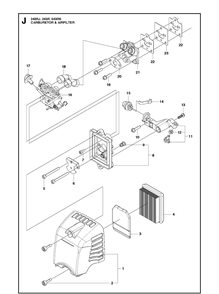 Carburetor And Air Filter Diagram and Parts List for 543RS 20113200001-20121000000 Husqvarna Brush Cutter
