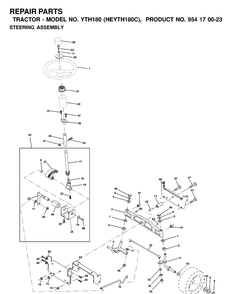 Steering Diagram and Parts List for YTH180 (HEYTH180C)(2000-03) Husqvarna Lawn Tractor