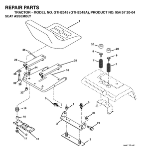 Seat Diagram and Parts List for GTH2548 (954572004)(2004-05) Husqvarna Lawn Tractor