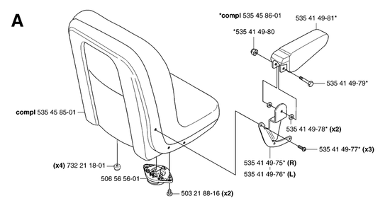Seat Diagram and Parts List for PF21AWD (953536501)(2005-04) Husqvarna Lawn Tractor