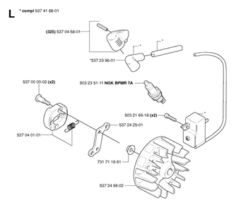 Ignition System And Clutch Diagram and Parts List for 325HDA55X 20054000001 & Above Husqvarna Hedge Trimmer