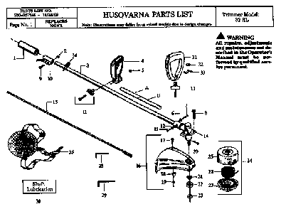 Shaft And Handle Diagram and Parts List for 32RL 1990-01 Husqvarna Brush Cutter
