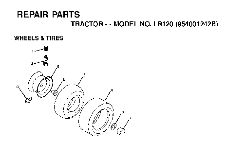 Wheels And Tires Diagram and Parts List for LR120 (954001242B)(1995-02) Husqvarna Lawn Tractor