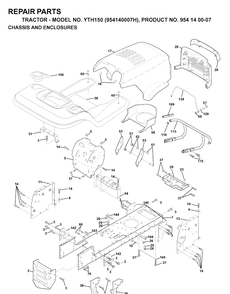 Chassis And Enclosures Diagram and Parts List for YTH150 (954140007H)(1998-09) Husqvarna Lawn Tractor