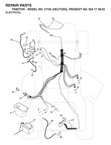 Electrical Diagram and Parts List for LT125 (954170033-C)(2002-01) Husqvarna Lawn Tractor