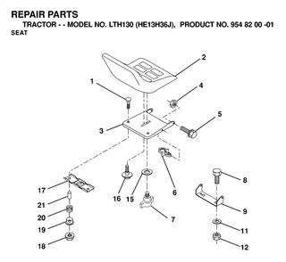 Seat Diagram and Parts List for LTH130 (954820001-J)(2000-03) Husqvarna Lawn Tractor