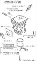 Page K Diagram and Parts List for 340 2001-09 Husqvarna Chainsaw