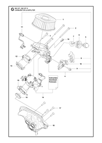 Carburetor And Air Filter Diagram and Parts List for 592XP-XPG  Husqvarna Chainsaw