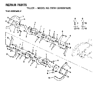 Tine Assembly Diagram and Parts List for CRT81 (954001152B)(1995-12) Husqvarna Tiller