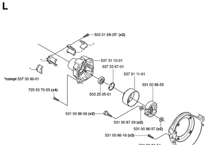 Crankcase And Clutchdrum Diagram and Parts List for 324HDA55 (X-SERIES)(20041800001-20053600000) Husqvarna Hedge Trimmer