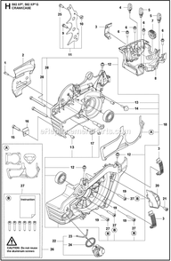 Crankcase Diagram and Parts List for 592XPG  Husqvarna Chainsaw