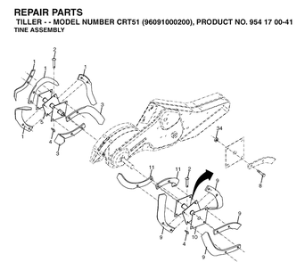 Tine Assembly Diagram and Parts List for CRT51 (96091000200)(2006-02) Husqvarna Cultivator
