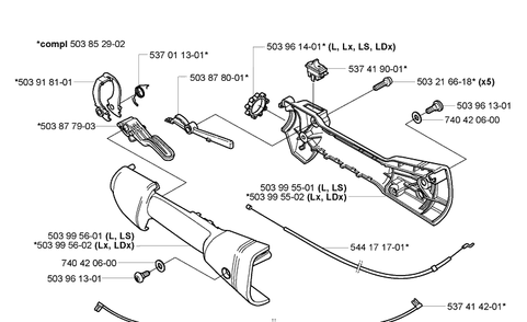 Throttle Diagram and Parts List for 323L 2007-01 Husqvarna Trimmer