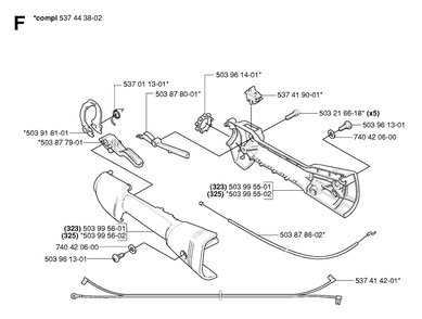 Throttle Controls Diagram and Parts List for 325HDA55X 20054000001 & Above Husqvarna Hedge Trimmer