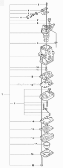 Carburetor Details Diagram and Parts List for 350BF 2009-03 Husqvarna Leaf Blower / Vacuum