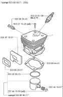 Page J Diagram and Parts List for 350 2001-09 Husqvarna Chainsaw