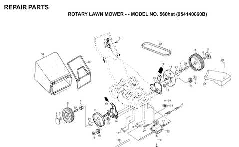 Repair Parts 2 Diagram and Parts List for 560HST (954140060B)(1998-10) Husqvarna Lawn Mower