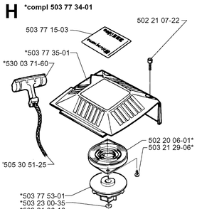 Starter Diagram and Parts List for 225HBV 19963100001-19970500000 Husqvarna Leaf Blower / Vacuum