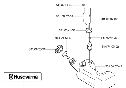 Fuel Tank Diagram and Parts List for 165BT 2005-08 - US Husqvarna Leaf Blower / Vacuum