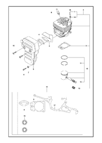 Cylinder, Piston And Muffler Diagram and Parts List for K970III 2016-07 Husqvarna Circular Saw