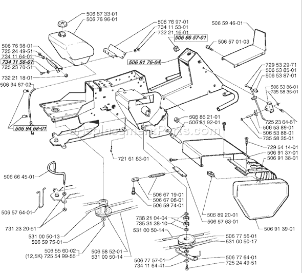 Page E Diagram and Parts List for RIDER970 1998-01 Husqvarna Lawn Tractor