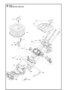 Carburetor And Air Filter 2 Diagram and Parts List for 576XP  Husqvarna Chainsaw