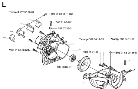 Crankcase And Clutchdrum Diagram and Parts List for 323HE3 20050600001-20053600000 Husqvarna Hedge Trimmer